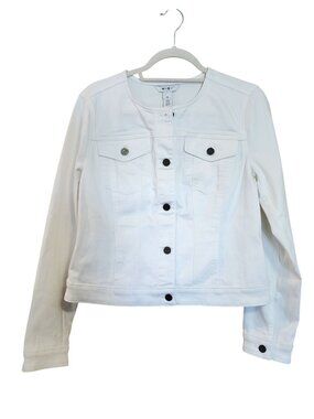 WHBM Collarless White Denim Jean Jacket Fitted Womens Size M